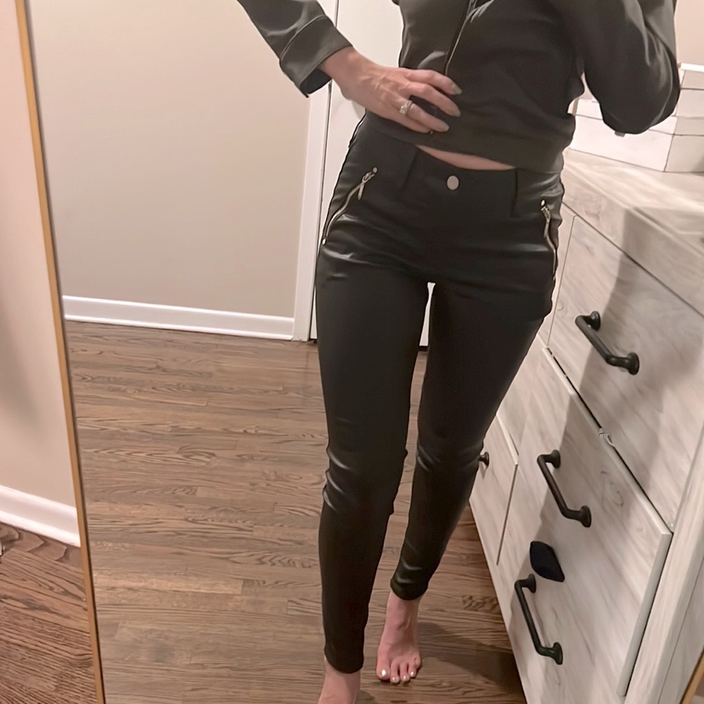 White House Black Market Green Leather Pants